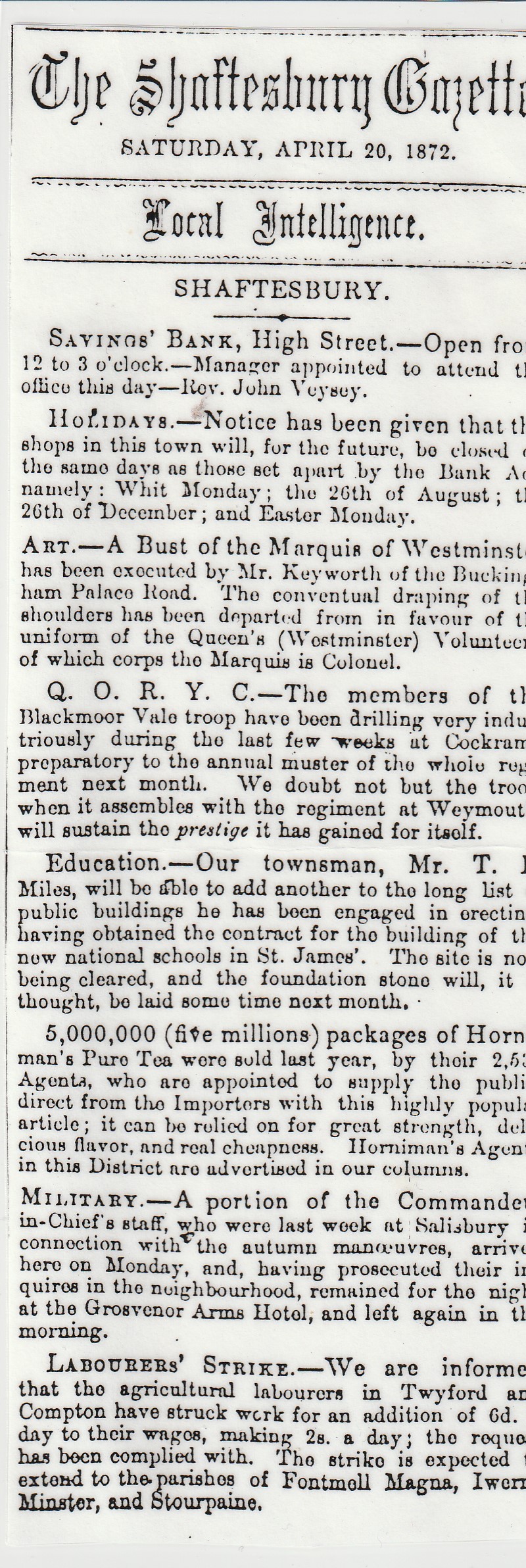 shaftesbury gazette 1872
